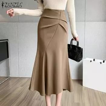 ZANZEA Женские повседневные однотонные вечерние юбки «рыбий хвост» S чёрный