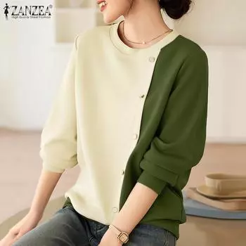 ZANZEA Женские повседневные осенние пуловеры с длинным рукавом 4XL темно-синий