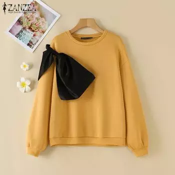 ZANZEA Женские повседневные осенние свободные пуловеры с длинным рукавом 3XL темно-синий