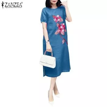 ZANZEA Женские повседневные платья с коротким рукавом и цветочным принтом S жёлтый