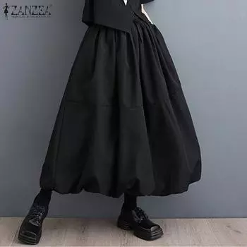 ZANZEA Женские повседневные плиссированные однотонные юбки Bud с эластичной талией S чёрный