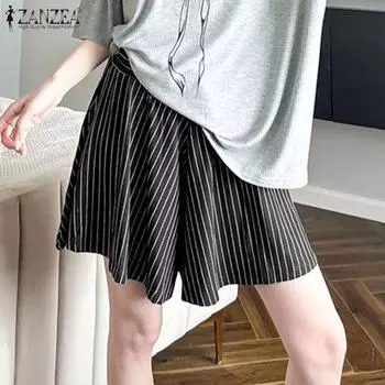 ZANZEA Женские повседневные полосатые шорты-пижамы для дома А-силуэта XL чёрный