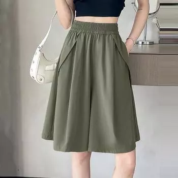 ZANZEA Женские повседневные шорты-бермуды свободного кроя с эластичной талией для лета зелёный