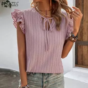 ZANZEA Женские повседневные свободные блузки с v-образным вырезом и рюшами на рукавах M