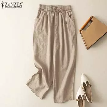 ZANZEA Женские повседневные свободные брюки с эластичной резинкой на талии L бежевый