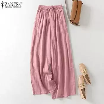 ZANZEA Женские повседневные свободные брюки с эластичной резинкой на талии M светло-зеленый