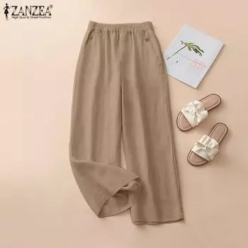 ZANZEA Женские повседневные свободные брюки с эластичной резинкой на талии L темно-синий