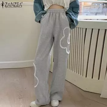 ZANZEA Женские повседневные свободные длинные брюки с эластичной резинкой на талии M чёрный