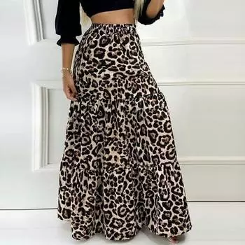 ZANZEA Женские повседневные свободные длинные юбки с леопардовым принтом S хаки