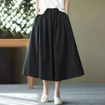 ZANZEA женские повседневные свободные длинные юбки с эластичной резинкой на талии S чёрный