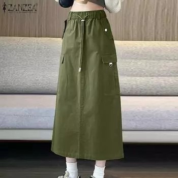 ZANZEA Женские повседневные свободные длинные юбки с эластичной резинкой на талии S чёрный