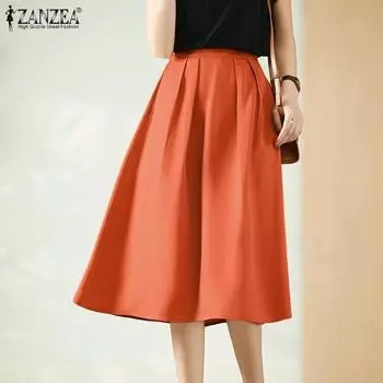 ZANZEA женские повседневные свободные длинные юбки с эластичной резинкой на талии S темно-синий