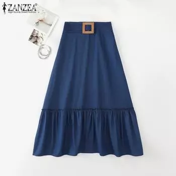 ZANZEA женские повседневные свободные длинные юбки с эластичной резинкой на талии S синий