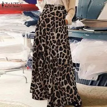 ZANZEA Женские повседневные свободные длинные юбки с леопардовым принтом 3XL светло-коричневого