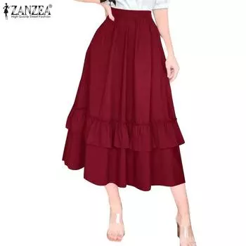 ZANZEA Женские повседневные свободные длинные юбки с эластичной резинкой на талии XL коричневый