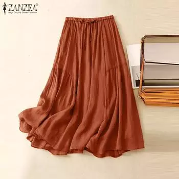 ZANZEA Женские повседневные свободные длинные юбки с эластичной резинкой на талии M оранжевый