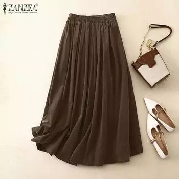 ZANZEA Женские повседневные свободные длинные юбки с эластичной резинкой на талии M коричневый