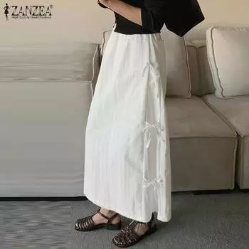 ZANZEA Женские повседневные свободные длинные юбки с эластичной резинкой на талии S чёрный