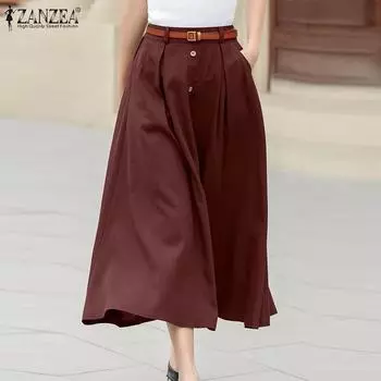 ZANZEA Женские повседневные свободные длинные юбки с эластичной резинкой на талии S чёрный