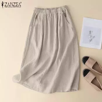 ZANZEA Женские повседневные свободные длинные юбки с эластичной резинкой на талии M темно-синий