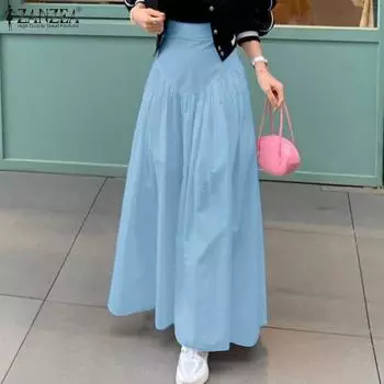 ZANZEA Женские повседневные свободные длинные юбки с эластичной резинкой на спине S чёрный