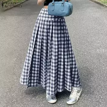 ZANZEA Женские повседневные свободные длинные юбки с сетчатым принтом S чёрный