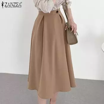 ZANZEA Женские повседневные свободные длинные юбки трапециевидной формы с эластичной резинкой на талии