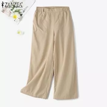 ZANZEA Женские повседневные свободные хлопковые брюки с эластичной резинкой на талии S чёрный
