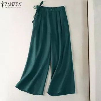 ZANZEA Женские повседневные свободные хлопковые брюки с эластичной резинкой на талии XL зелёный