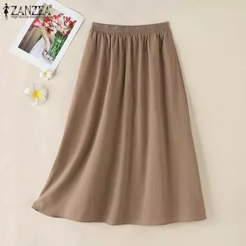 ZANZEA Женские повседневные свободные хлопковые юбки с эластичной резинкой на талии S темно-синий