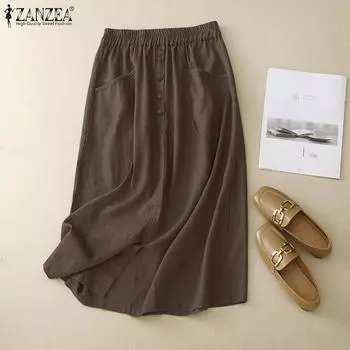 ZANZEA Женские повседневные свободные хлопковые юбки с эластичной резинкой на талии M темно-синий