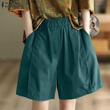 ZANZEA Женские повседневные свободные короткие брюки с эластичной резинкой на талии M хаки