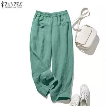 ZANZEA Женские повседневные свободные летние брюки с эластичной резинкой на талии S чёрный