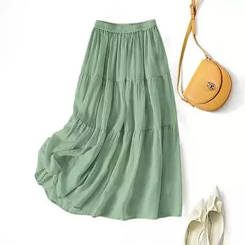 ZANZEA Женские повседневные свободные летние длинные юбки с эластичной резинкой на талии S зелёный