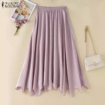 ZANZEA Женские повседневные свободные летние длинные юбки с эластичной резинкой на талии S чёрный