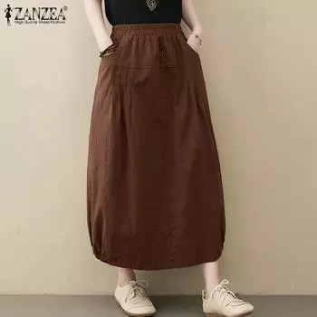 ZANZEA Женские повседневные свободные летние длинные юбки с эластичной резинкой на талии