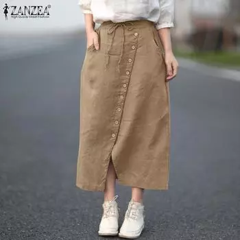 ZANZEA Женские повседневные свободные летние длинные юбки с эластичной резинкой на талии 3XL хаки