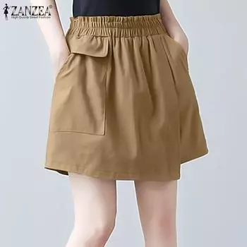 ZANZEA Женские повседневные свободные летние короткие брюки с эластичной резинкой на талии S хаки