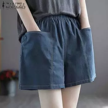 ZANZEA Женские повседневные свободные летние короткие брюки с эластичной резинкой на талии S чёрный