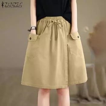 ZANZEA Женские повседневные свободные летние короткие брюки с эластичной резинкой на талии S чёрный