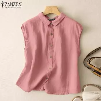 ZANZEA Женские повседневные свободные летние майки без рукавов с отложным воротником 5XL серый