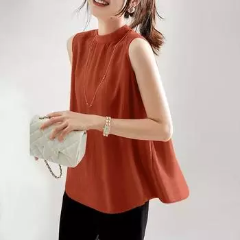 ZANZEA Женские повседневные свободные летние майки без рукавов с круглым вырезом L оранжевый