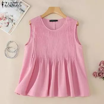 ZANZEA Женские повседневные свободные летние майки без рукавов с круглым вырезом M белый