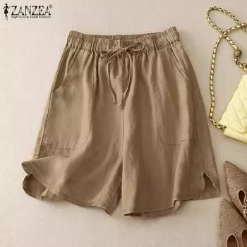 ZANZEA Женские повседневные свободные летние шорты с эластичной резинкой на талии S чёрный