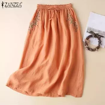 ZANZEA Женские повседневные свободные летние юбки с эластичной талией и вышивкой M