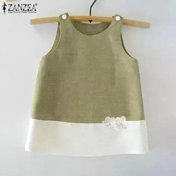 ZANZEA Женские повседневные свободные майки с круглым вырезом без рукавов контрастного цвета L хаки