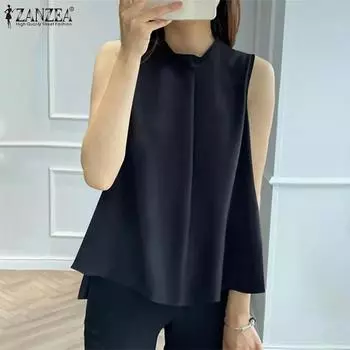 ZANZEA Женские повседневные свободные майки без рукавов с круглым вырезом 2XL жёлтый