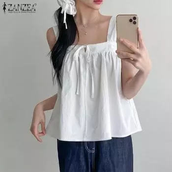 ZANZEA Женские повседневные свободные майки с открытыми плечами и однотонным цветным лифом L белый