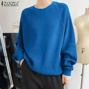 ZANZEA Женские повседневные свободные осенние пуловеры с длинным рукавом S зелёный