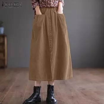 ZANZEA Женские повседневные свободные осенние юбки с эластичной резинкой на талии M темно-синий